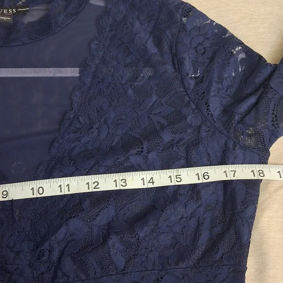 Guess Y2K Lace Sheer Top Blue Large Crop Fairy Feminine Delicate - Picture 8 of 11